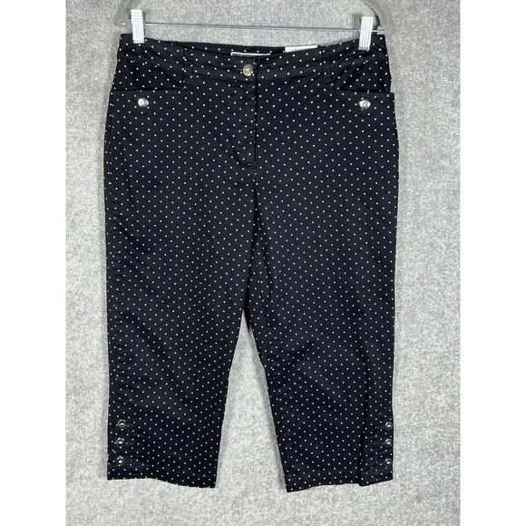 Karen Scott Comfort Capri Pants Womens Size 10 Black Dot Tummy Control Stretch‎ - Picture 1 of 16